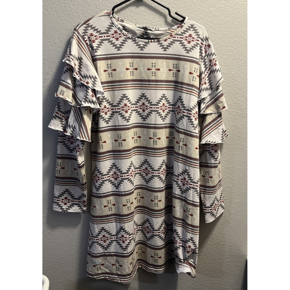 Simply Southern‎ Tunic Dress Womens XL Aztec southwestern Ruffled Sleeves NWT